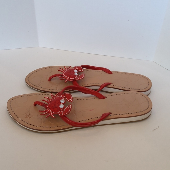 Rare Coach Marina red crab rhinestones thong flip flop sandals - Picture 3 of 10